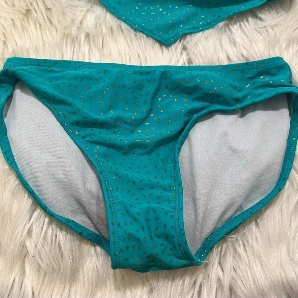 Cleobella Turquoise Girls Size Large Two Piece Swimsuit Turquoise Gold Dots